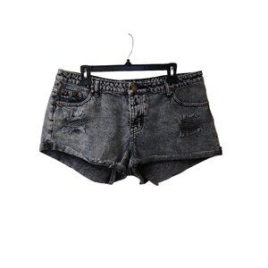 The Frayed Mid Rise Button Fly Jean Shorts Size 10 Distressed Grey Blue Black